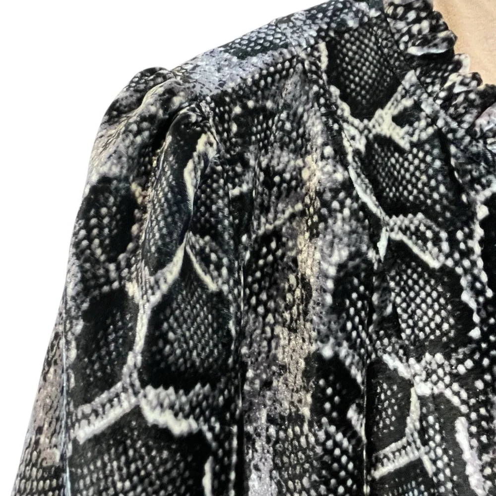 Rebecca Taylor Python Snake Print Velvet Jacket Black White Silk Blend Sz L